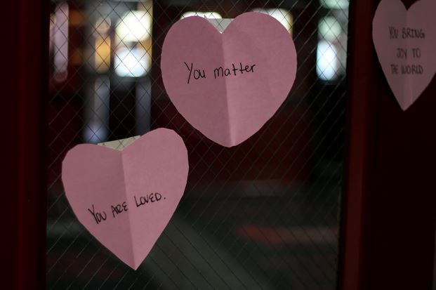 Paper hearts adorned doors and hallways at Sandpoint High throughout the school day on November 2.
