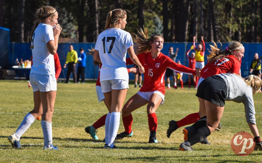 Sophomore Jordie Breeden is filled with emotion after Senior Riley Walkington’s goal.