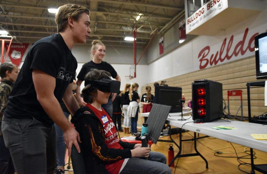 Dylan Bankson makes students think as if they’re on a roller coaster with virtual reality goggles on.