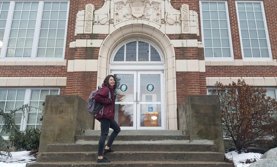 Junior Libby McLaughlin walks up the steps to one of North Idaho Colleges campuses.