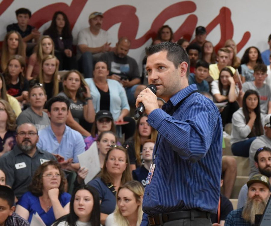 Sandpoint High principal David Miles talks to freshmen and their parents in this August 2019 photo. Miles talked to CP@3 host Connor Bird after spring break about the impact of the coronavirus closure.