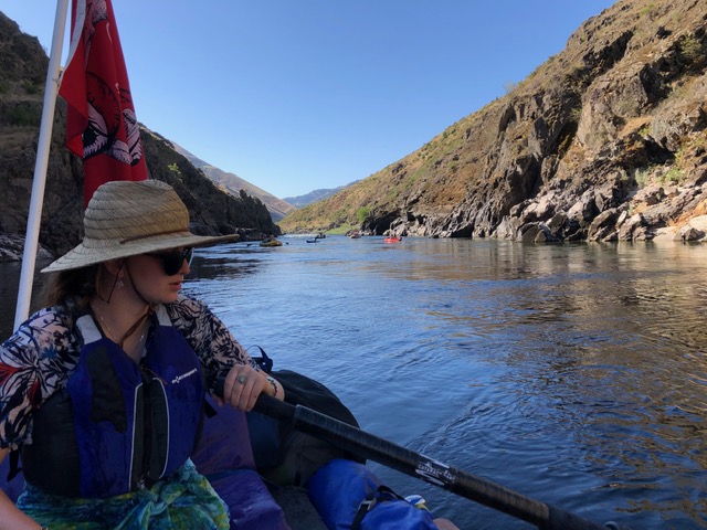 Senior Olivia Lynch is caught in action successfully rowing her first boat down the Lower Main Salmon this summer.